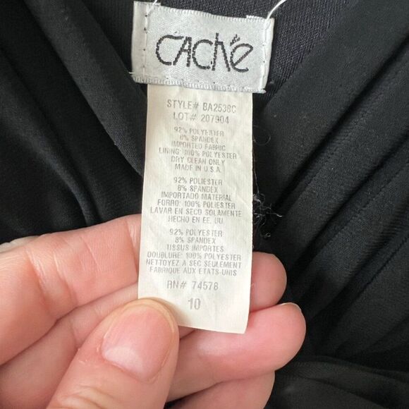 Cache Black Ruffle Cocktail Dress Ruched Sweetheart Satin Jewel Waist Accent 10 - Picture 12 of 12